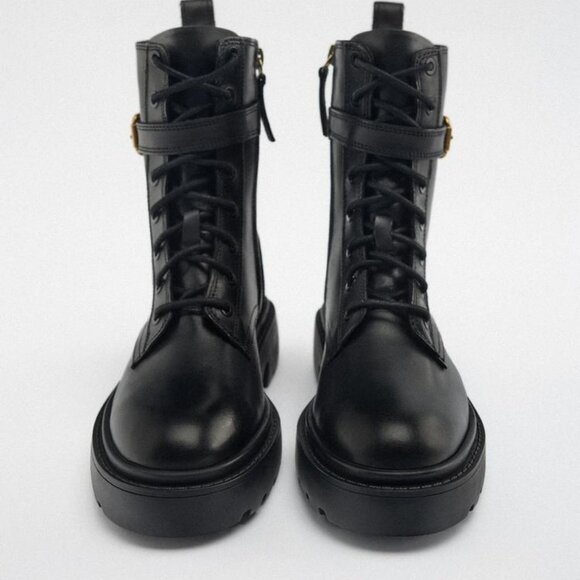 ZARA LACED LEATHER ANKLE BOOTS - Picture 3 of 6